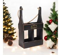 39cm Wooden Wine Holder 2 Bottle Storage Rack Black Rustic Display Stand