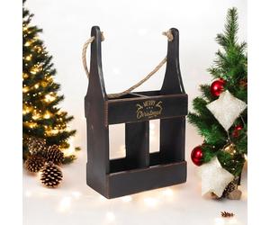 Wine Caddy Wooden Black 39cm Rustic 2-Bottle Carrier 44x26x26cm Hand-Finished