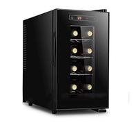 Wine Cellar Cooler - Small Freestanding Black Refrigerator with Glass Door, Lock, Digital Temperature Control - 8 Bottle Countertop Cooler