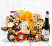 Wine & Cheese Feast Gift Hamper - Red Wine Hamper Malbec with 2 x Award-Winning Cheese Truckles, Chutney, Chocolates & More