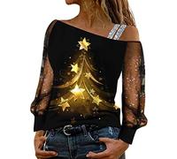 Wine Christmas Tree Jumper Women Long Sleeve Pullover Xmas Tree Print Sweatshirt Fleece Lined Sweaters Tops Crewneck T-Shirt Winter Autumn Casual Yellow Beige Jumpers Holiday Sweatshirts Blouses M L