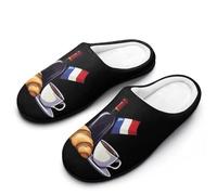 Wine Coffee Croissants France Flag Cotton Slipper Cozy Plush Slippers Indoor House Closed Toe Shoes Anti-Skid Comfortable 7-8（39-40