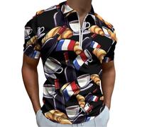 Wine Coffee Croissants France Flag Golf Shirts for Men Short Sleeve Poloshirt Collared Casual Mens Tees