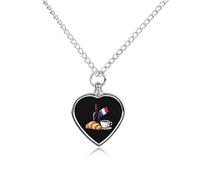 Wine Coffee Croissants France Flag Pet Urn Necklace Memorials Funerary Ashes Pendant Heart Silver for Dog Cat Lover