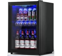 Wine Cooler 2.5 Cubic Feet Mini Fridge with Glass Door, Wine Refrigerator, Beverage Refrigerator, Beer Refrigerator, Adjustable Shelves and Digital Display