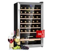 Klarstein Free-Standing Wine Cooler Drinks Fridge, Single Zone Wine Fridges Drinks Cooler, Indoor/Outdoor Small Beer Fridge with Glass Door, Refrigerator w/LED Lighting, 4-18°C, 36 Bottles