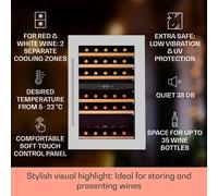 Wine Cooler Fridge Built-In Dual Zone Wine Chiller Glass Door Fridge 35 Bottles
