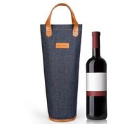 Wine Cooler Picnic Bag, Single Bottle Wine Carrier Insulated, Padded Thermal Wine Tote Bag for Beach, Wine Lover, Dark Blue