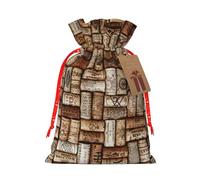 Wine cork Print Drawstring linen gifts bag for Christmas Party,holiday packaging presents bags.