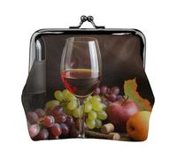 Wine Cup and Fruits Prints Coin Purse Kiss Lock Pu Leather Mini Pouch Wallet Change Bag for Women Girls Kids