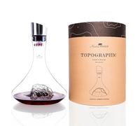 Wine Decanter 1.8 L | Premium Borosilicate Hand-Blown with Embossed Mountains | 3 in 1 Stopper (Filter, Aerator and Pourer) (Zugspitze)