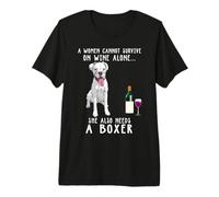 Wine Drinking and White Boxer Lady Dog Lover Premium T-Shirt