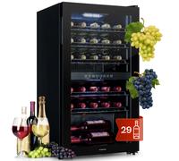 Klarstein Shiraz Wine Refrigerator 5-18°C, 42dB, Soft Touch Control Panel, Wine Cabinet with LED Lighting, Wine Fridge Freestanding, 80 Litres, for 29 Bottles of Wine, Black