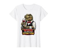 Wine Gets Better with Extinction Dinosaur Lover Value Graphic T-Shirt, Women, White, M