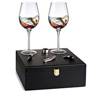 Wine Gifts for Women - 2 Wine Glasses & accessories Set - Hand Painted Wine Glass, 11" H, 28oz Wine Lover Birthday Gift Box Large Glass, Valentines Glassware for Mom Wife Sister Girlfriend - Bezrat