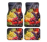 Wine Glass Car Mats 4 Pieces Harvest Fruit Universal Floor Car Mats Non-Slip Vehicle Carpet for SUV Van Truck Sedan