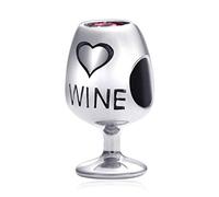 Wine Glass Cup Charms fit Pandora Valentines Bracelet, 925 Sterling Silver Wine Bottle Beads with Red CZ, Cocktail Goblet Charm, Gifts for Wedding/Birthday/Easter/Nana/Couple