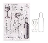 Wine Glass Cutting Dies Scrapbooking Stampers Kit Clear Flower Letters Stamps for Card Invitation Craft Rubber Stamps