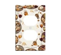 Wine Glass Duplex Outlet Covers Wall Plate, Cozy Rustic Cheese Bread Gathering Warm Beige Plastic Standard Size Wall Plates for Electrical Outlets for New Apartment Home Bedroom Office Decor
