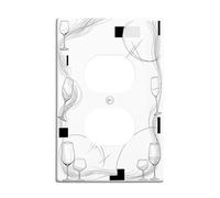 Wine Glass Duplex Outlet Covers Wall Plate, Modern Minimalistic Curved Lines Geometric Shapes None Black Plastic Standard Size Wall Plates for Electrical Outlets for Home Living Room Bedroom Decor