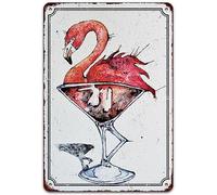 Wine Glass Flamingo Illustration Funny Metal Sign Pink Flamingo Summer Wall Art Decor Retro Tin Signs For Home Cafe Office Art Bar Pub Garage Classic Wall Decor 20x30cm