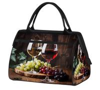 Wine Glass Fruit Grapes Travel Duffle Bag, Waterproof Weekender Carry-On Bag Large Capacity Overnight Duffel Sport Gym Bag for Women & Men