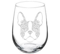 Wine Glass Goblet Frenchie French Bulldog Face Floral (17 oz Stemless)