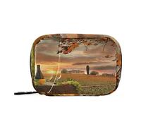 Wine Glass Grapes with Barrel on Vineyard Sunrise Italy Pill Case with Removable Internal Plastic Boxes Organizer, Small Medicine Bag Holder Zippered Carrier for Travel Storage Container