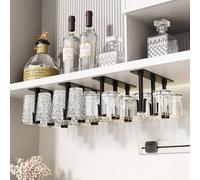 Wine Glass Holder, No Drilling Wine Glass Rack Under Cabinet (4, Black)