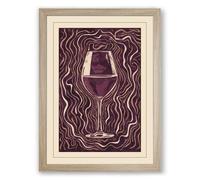 Wine Glass in Motion Minimalist Framed Wall Art Print A2 (59.4×42cm) Oak, Wall Decor for Living Room, Bedroom, Office & Home, Ready to Hang, Art Gift