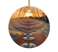 Wine Glass In The Sunset Christmas Tree Ceramic Hanging Xmas Tree Decoration Bauble Round Ceramic Decorations Decorative Home Decoration