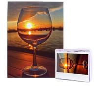 Wine Glass In The Sunset Jigsaw Puzzles 500 Pieces Wooden Puzzle Personalized Photo Puzzles For Adults Picture Puzzle Wedding Jigsaw For Birthday Valentines Day Anniversary