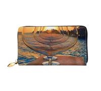 Wine Glass In The Sunset Premium Long Wallet For Men And Women - Zip Wallet In Pu Leather With 12 Card Slots And Coin Pocket