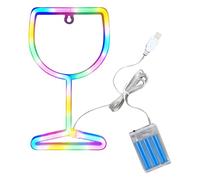 Wine Glass Neon Sign - 25.5cm LED Wall Decorative Light, USB Battery Powered Cocktail Lamp, Colorful Bar Ambient Lighting Piece | Pa Decoration