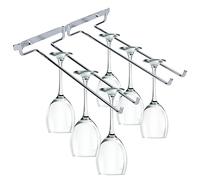 Wine Glass Rack,Double Row Iron Chrome Cup Rack Under Cabinet Stemware Holder Glasses Storage Hanger Wall Mount Shelf for Home and Bar-Sliver