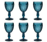 Wine Glass Set Embossed Wine Goblets with Sapphire Blue Finish 280ml Floral Design Dishwasher Safe Wine Glasses Short Stem Wine Goblet Daily Dining Glassware Set (6)
