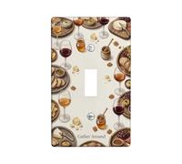 Wine Glass Single Light Switch Cover Plate, Cozy Rustic Cheese Bread Gathering Warm Beige Plastic Standard Size Decorative Wall Plates for New Apartment Home Bedroom Office Decor (Single)