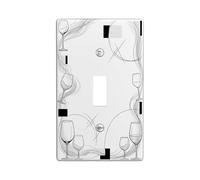 Wine Glass Single Light Switch Cover Plate, Modern Minimalistic Curved Lines Geometric Shapes None Black Plastic Standard Size Switch Plate Decorative for Home Living Room Bedroom Decor (Single)