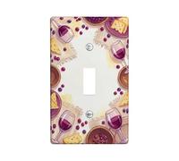 Wine Glass Single Light Switch Cover Plate, Rustic Elegant Cheese Grapes Fall Violet Plastic Standard Size Wall Switch Plates Accents for Home Living Room Bedroom Bathroom Decor (Single)