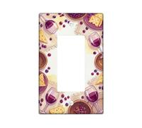 Wine Glass Single Rocker Light Switch Cover, Rustic Elegant Cheese Grapes Fall Violet Plastic Standard Size Switch Plate Decorative for Bedroom Bathroom Kitchen Entrance Decor
