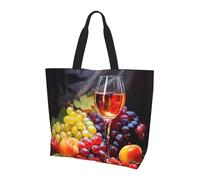 Wine Glass Tote Bag Women's Shoulder Handbags Harvest Fruit Shopping Bags Water-Resistant Large Handbag with Inner Pocket for Work Travel School