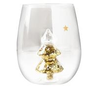 Wine Glasses 3D Stemless Wine Glass with Gold Glitter Christmas Tree 400ml Christmas Glass Cup Fashionable Unique Glasses for Home Bar Party Decor
