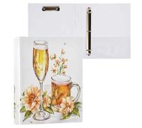 Wine Glasses Beer Flowers 3 D-Ring Binder A4 1 Pack with 200 Sheet for Kids School Supplies Women Men Office