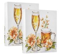 Wine Glasses Beer Flowers 3 D-Ring Binder A4 2 Pack with 200 Sheet for Kids School Supplies Women Men Office