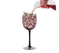 Wine Glasses Decorative | Four Seasons Tree Artisan Painted Glasses | Large Hand Painted Art Glassware, Drinkware for Wine Lovers, Decorative Cups Hongjingda