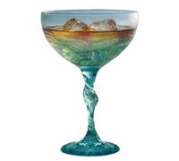Wine Glasses - Sea Wave Design Drinkware Core Keyword Elegant Artistic Champagne Containers | Table Accent Inspired by for Holidays, Family Reunions, Dining Room, Banks