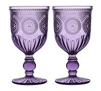 Wine Glasses Set of 2 Purple Embossed 300ml Drinking Goblets Alfresco Dining Glassware