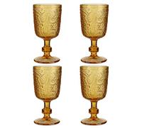 Wine Glasses Set of 4 Multicolour Drinking Glasses with Vintage Style Paisley Embossed Finish 300ml Dishwasher Safe Alfresco Dining Table Glassware (Amber)