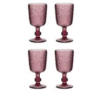 Wine Glasses Set of 4 Multicolour Drinking Glasses with Vintage Style Paisley Embossed Finish 300ml Dishwasher Safe Alfresco Dining Table Glassware (Pink)