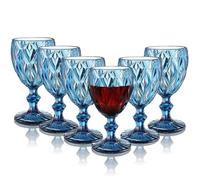 Wine Glasses Set of 6, 300 ml Vintage Red Wine Glasses, Glass Goblets Set, 10 Oz Crystal Wine Drinking Glasses, Wedding Glass Set, Cocktail Glasses for Home Restaurants, Party, Christmas, Clear Blue
